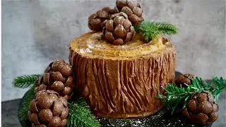 I NEVER THOUGHT IT WAS SO EASY! Stump Cake with Pine Cones. DELICIOUS CAKE - A CAKE for New Year ...