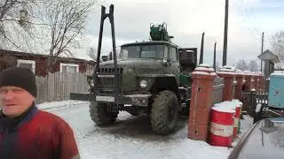 Запуск Ямз-238 на первом морозе. Урал лесовоз.
