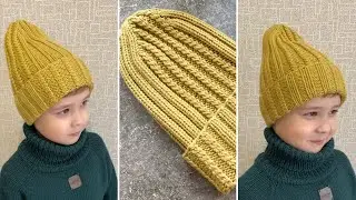 Зимняя шапка резинка с удлиннённой макушкой 