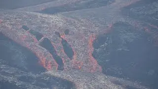 Lava starts again to flow into Meradalir 18 July 2021 from volcano Fagradalsfjall, Iceland