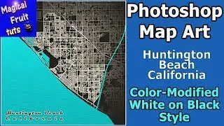 Photoshop Map Art Huntington Beach Modified-Color White on Black Style