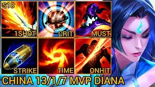 DIANA MVP Jungle 13/1/7 - China Server Wild Rift Season 18 New Build Best Tier By Tiarty