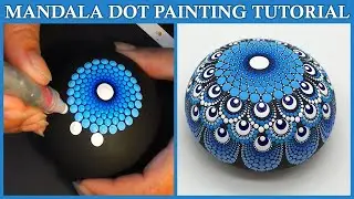 Easy - How to Paint Blue Mandala Dot Painting Art - Tutorial Guide Dotting Acrylic Paint Artist