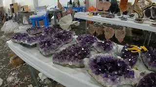 Walking a favorite tent at the mineral and gem show in Tucson Arizona #Amethyst #Citrine #geode
