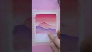 Oil pastel drawing-peach sunset mountains 