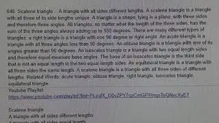 CreatorMath.com Geometry Vocabulary 048. Scalene triangle -- A triangle with all sides different len