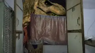 Dinosaur green screen in city