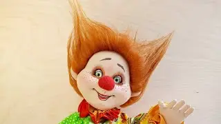 Кукла клоун Колясик,  оформление головы куклы паричком.