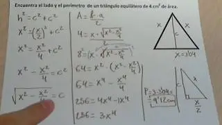 Calcular el lado y el perímetro de un triángulo equilátero a partir del área.