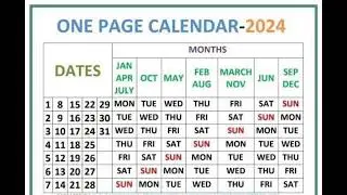 🤩🤩 Single page calendar 2024 @prasad-de4uj , subscribe, like and share for more useful updates🔔👆