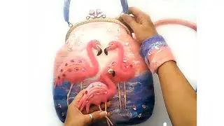 Комплект Фламинго валяный из шерсти / сумка, браслет, брошь