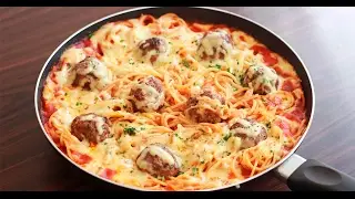 Pasta gratinada con albondigas