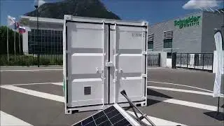 A solar power plant from Swiss startup PWRstation that fits in a standard shipping container and onl