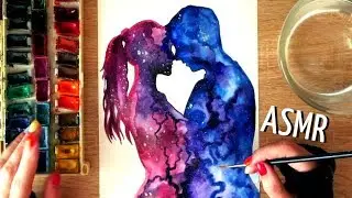 ASMR Universe Lovers / How to paint watercolor galaxy & planets / Space Sky