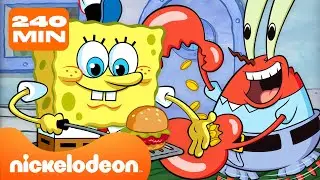 SpongeBob bekerja di Krusty Krab selama 4 JAM nonstop 🍔 | Nickelodeon Bahasa