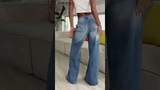 【Flamingals】Wash Stitch Decor Wide Leg Mid Rise Jeans Without Belt#ootd #jeanswear #jeanslovers
