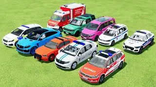 TRANSPORTING MAN FIRE TRUCK, RANGE ROVER, MERCEDES, VOLKSWAGEN POLICE CARS WITH TRUCKS ! FS22