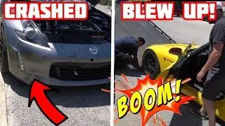 DISASTER!! 370Z CRASHES into TIRE WALL and S2000 BLOWS Diff | Influencer Invasion Time Attack
