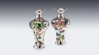 ANTIQUE 19thC CHINESE SOLID SILVER & ENAMEL VASES, ZENG, RUIHUA, BEIJING c 1890