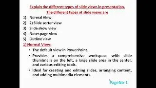 Explain the different types of slide views in presentation(AECC)