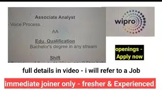 Wipro Associate analyst openings - I will refer to the company 👍 | all the best