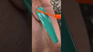 Turquoise & Orange Long Coffin Nail 🩴🟠 Stripes n' a Touch of Glitter ✨ #nailart #glitter #nails