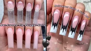 BAT FRENCH TIP POLYGEL NAILS🦇 HOW TO BAT NAIL ART & HALLOWEEN NAIL DESIGN | Nail Tutorial