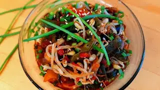 Замороженная Фасоль с Ростками и Мясом по-корейски! Тёплый салат? Или быстрый ужин?