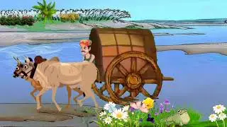 Cartoon River Background । Cartoon bail gadi crossing river background video