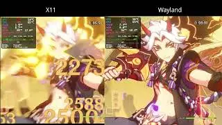 X11 vs Wayland in Genshin Impact 2.7 (AMD RADEON RX 6500 XT)