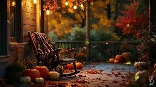 Cozy Fall Porch with Blowing Leaves & Soft Wind Sounds | Relaxing Autumn Ambiance