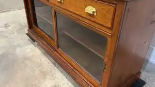 Large 19thC English Glazed Pine Haberdashery Cabinet