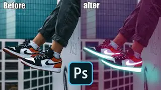 Neon Glowing Shoes Photo Effect Photoshop | speed art