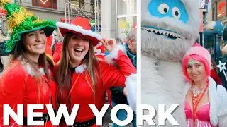 Christmas Walk Santas in New York City! Santacon 2022 4K HD