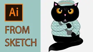 How to Draw a Cat in Adobe Illustrator From Sketch. Vector Cat Design in Adobe Illustrator Speed Art
