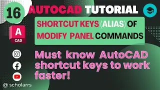 Important Shortcut keys In AutoCAD | 24 Aliases of AutoCAD Modify Panel Commands | #16