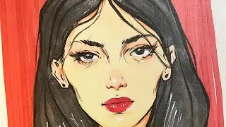 PENTEL BRUSH PEN. Скетч девушки. Таймлапс