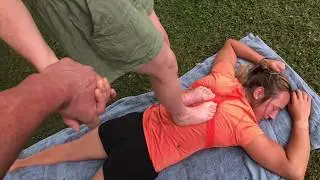 Massage with feet. Using your feet to massage another person. Raynor massage course in New Zealand