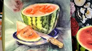 Рисуем акварелью натюрморт с арбузом.