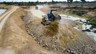 Hight Twin  Canal Building Fill Deep Pond  With Small Bulldozer And Dump Truck 5Tons Good Operation