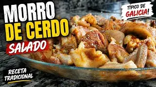 Morro de cerdo salado, a la gallega. Un plato típico en las tabernas gallegas y fácil de preparar.