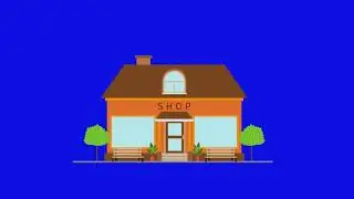 2D house animation on a blue background. Chrome key For all!