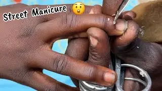 ASMR LOCAL STREET PEDICURE NAIL CUTTING BY A STREET BARBER. STREET PEDICURE