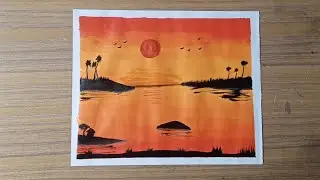Beautiful sunset drawing- step by step||sunset drawing tutorial with acrylic paint||acrylic colour|