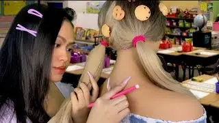 ASMR Mean Girl in Middle/ Grade School Plays With Your Hair 😴+ Back Scratch & Tracing RP, light gum