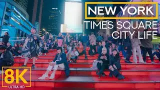 Shining Lights of Time Square in 8K - Nighttime City Life of New York City