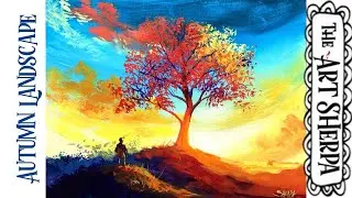 Easy Autumn Sunset Landscape with fall tree Acrylic painting tutorial step by step | TheArtSherpa