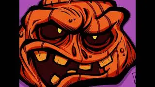 Drawing an Evil Pumpkin (Procreate 5.2 Brush Demo, Time-lapse Illustration)