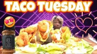 Lets Crunch|Spaghetti Shrimp Tacos on Taco Tuesday Mukbang Eating Show