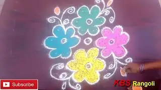 Simple Flower Rangoli Designs with 7X4 middle dots | Simple Rangoli for Beginners | KBS Rangoli #52